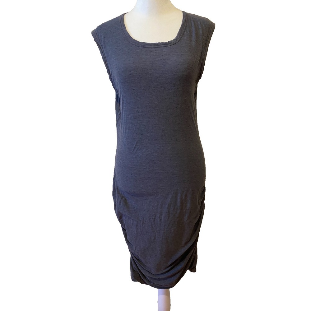 James Perse Women Dress 3 Gray Slub Jersey Ruched Side Sleeveless Midi